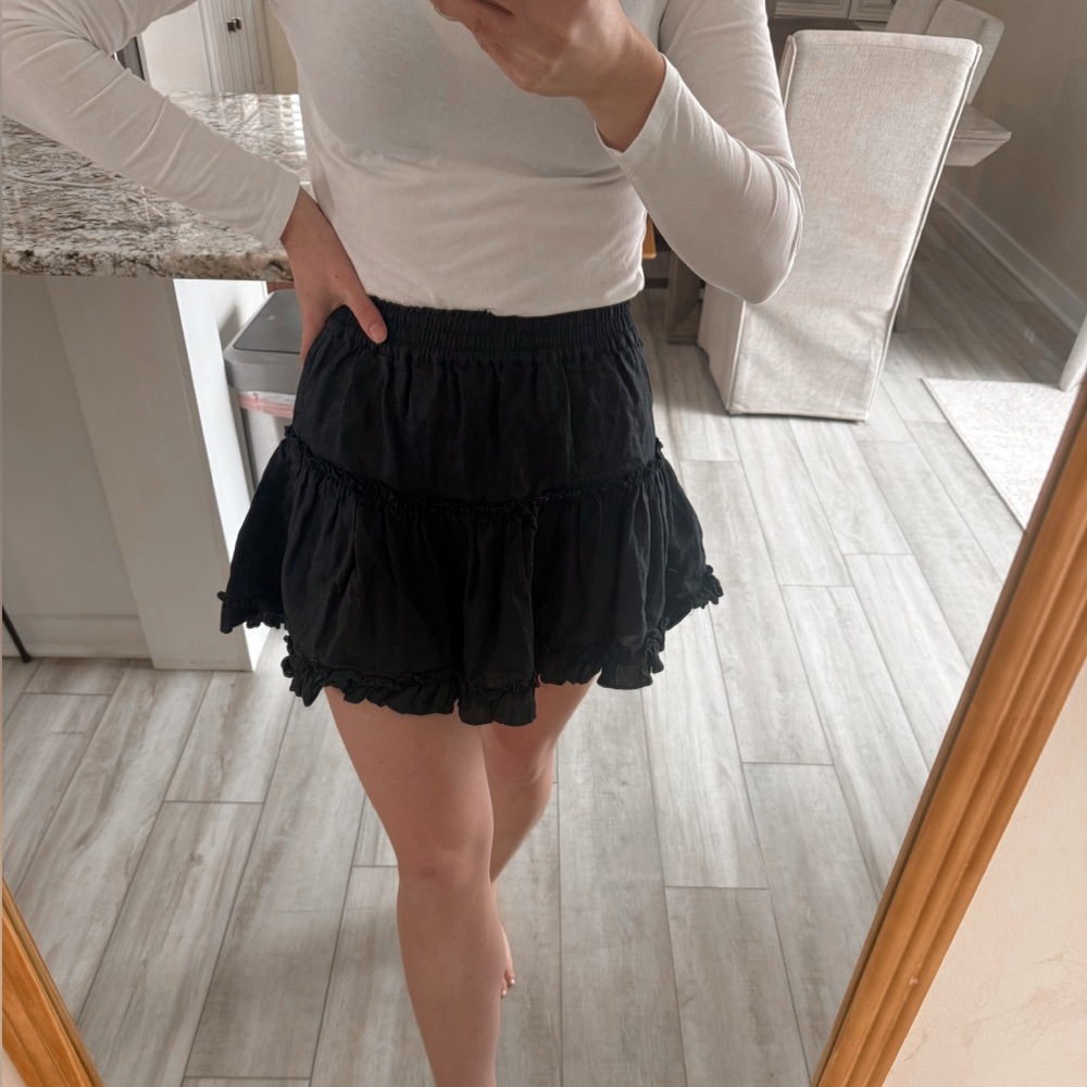 Hill House  Black Ruffle Tiered Mini Skirt Smocked Waist Cottagecore Size S